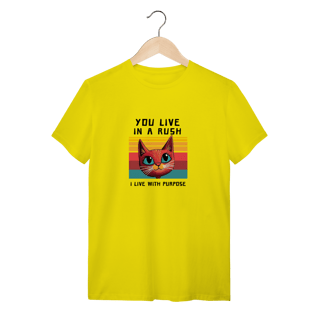 Nome do produto Camiseta Amarela Gato Live With Purpose - Algodão 30.1