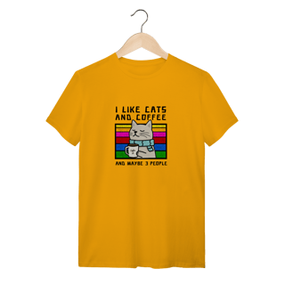 Nome do produto Camiseta Amarela Gato I Like Cats And Coffee - Algodão 30.1 Unissex