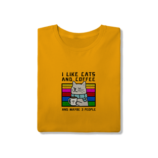 Nome do produto Camiseta Amarela Gato I Like Cats And Coffee - Algodão 30.1 Unissex