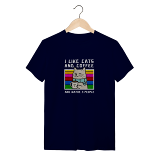 Nome do produto Camiseta Azul Marinho Gato Coffee - I Like Cats 3 People