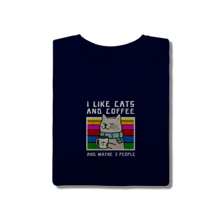 Nome do produto Camiseta Azul Marinho Gato Coffee - I Like Cats 3 People