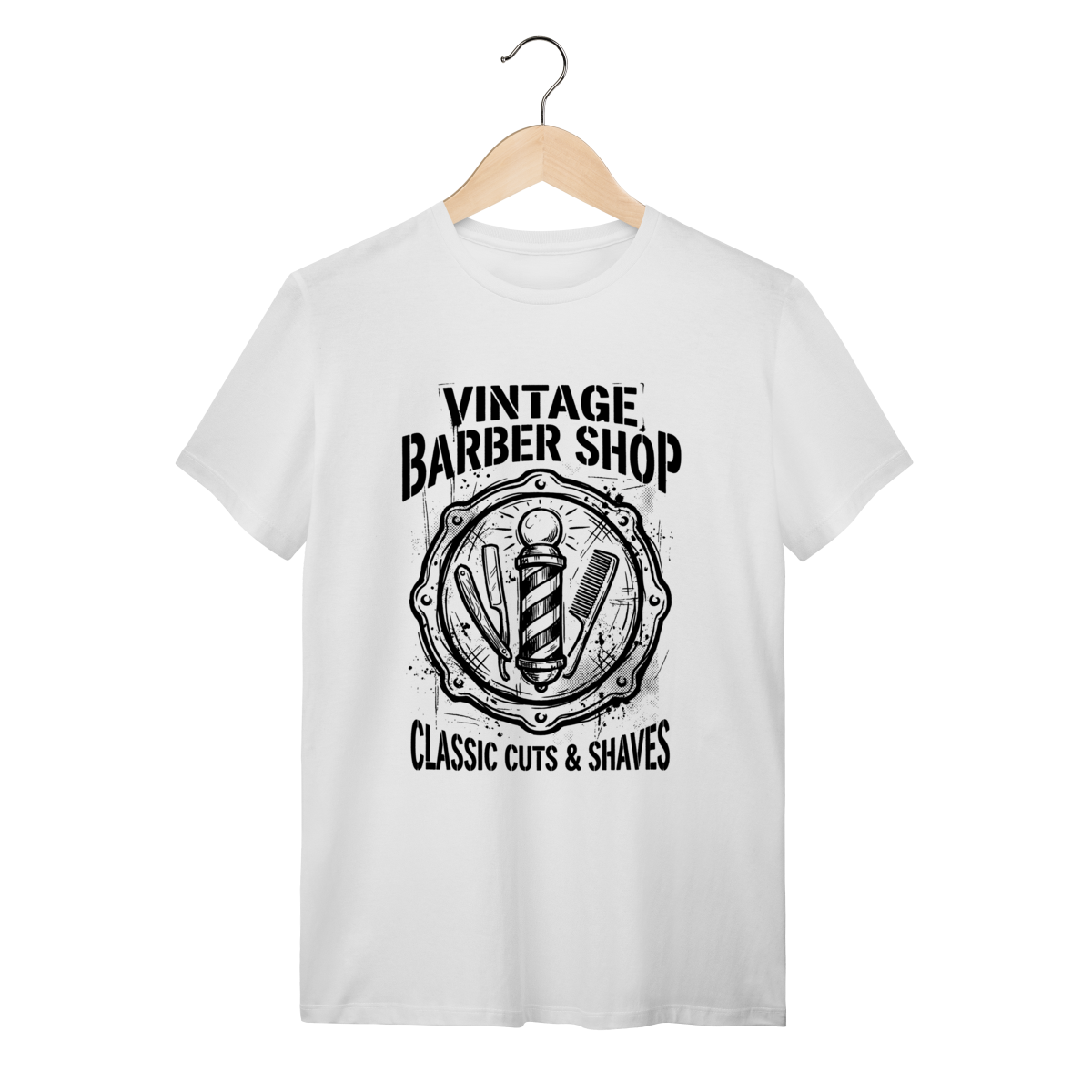 Nome do produto: Camiseta Barber Pole Vintage: A Tradição Old School