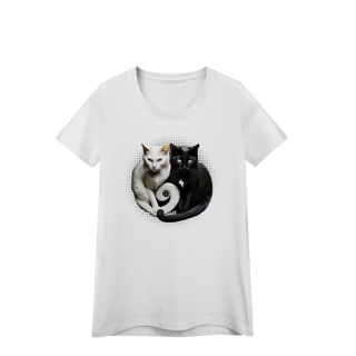 Nome do produto Camiseta Baby Long Quality - Yin Yang Felino Gatos Preto e Branco