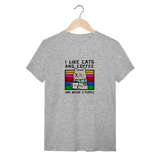 Nome do produto Camiseta Cinza Mescla Gato E Café - Moda Geek Algodão