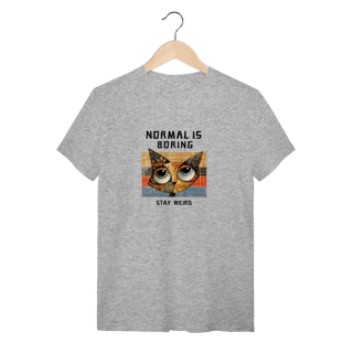 Nome do produto Camiseta Cinza Mescla Gato Stay Weird - Moda Geek