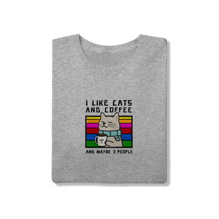 Nome do produto Camiseta Cinza Mescla Gato E Café - Moda Geek Algodão