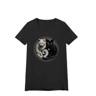 Nome do produto Camiseta Baby Long Quality - Yin Yang Felino Gatos Preto e Branco