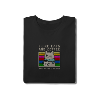 Nome do produto Camiseta Preta Gato Café - Frase Engraçada Algodão 30.1