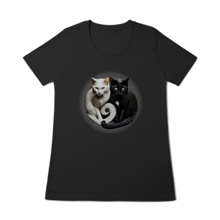 Nome do produto Camiseta Baby Long Quality - Yin Yang Felino Gatos Preto e Branco