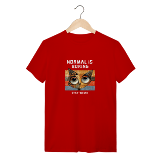 Nome do produto Camiseta Vermelha Gato Stay Weird - Frase Sarcástica