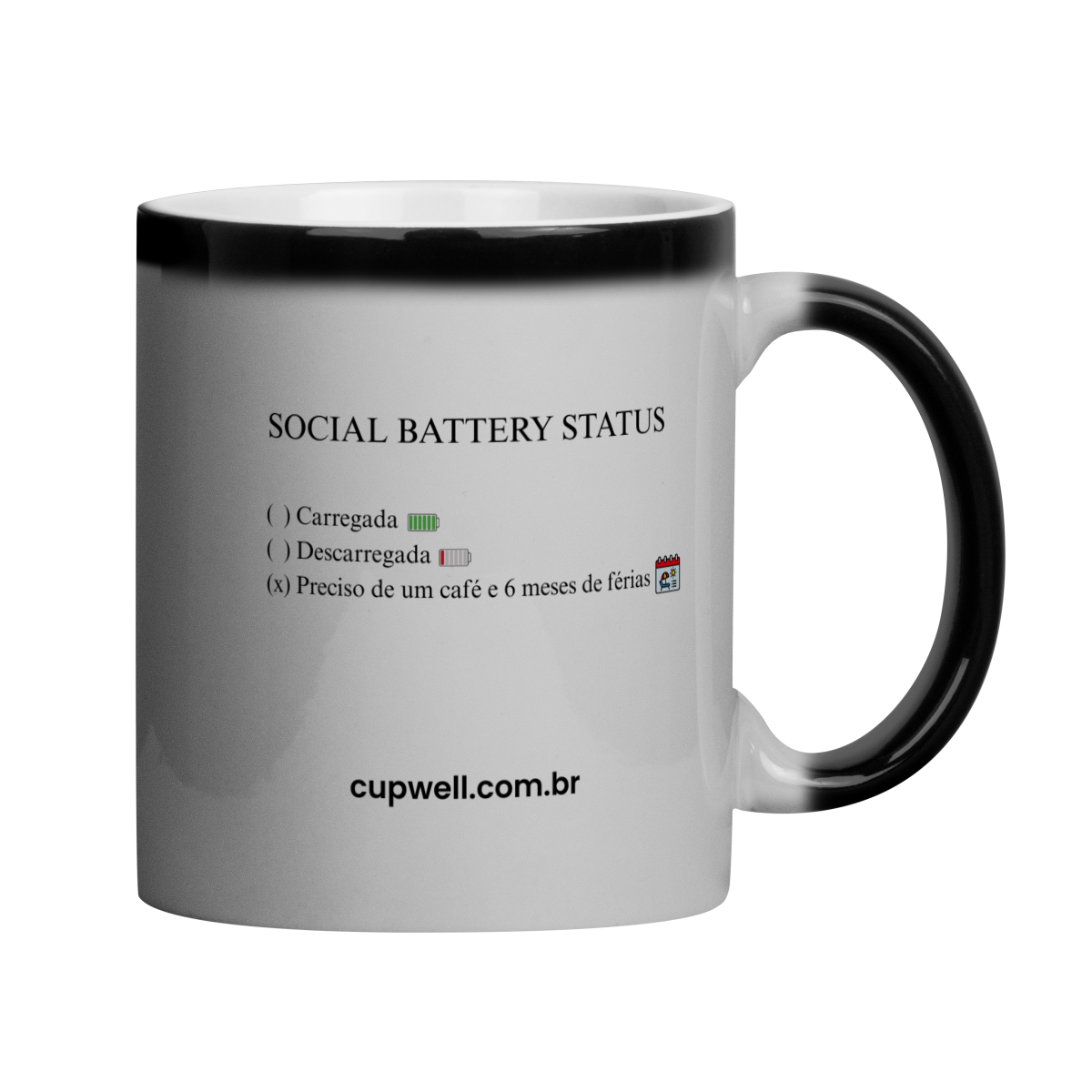 Nome do produto: Caneca Social Battery: Status Preciso de Café e Férias | Cerâmica 325ml