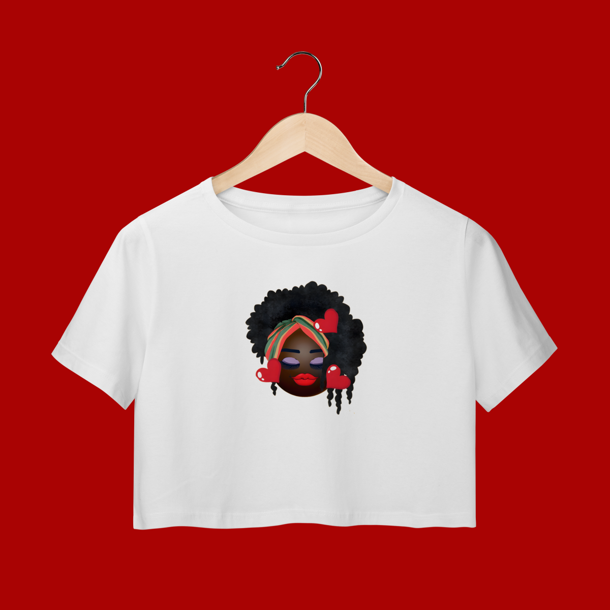 Nome do produto: Cropped Black Girs Emogi 3 corações Turbante Colorido