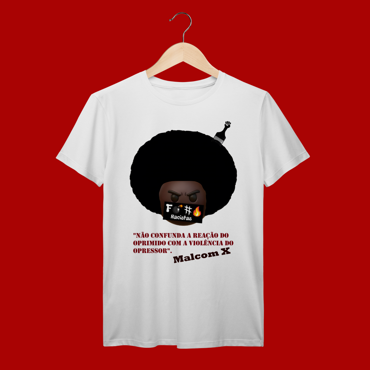 Nome do produto: T-shirt Prime Black Power Emoji - Fogo nos racistas - Vozes Pretas