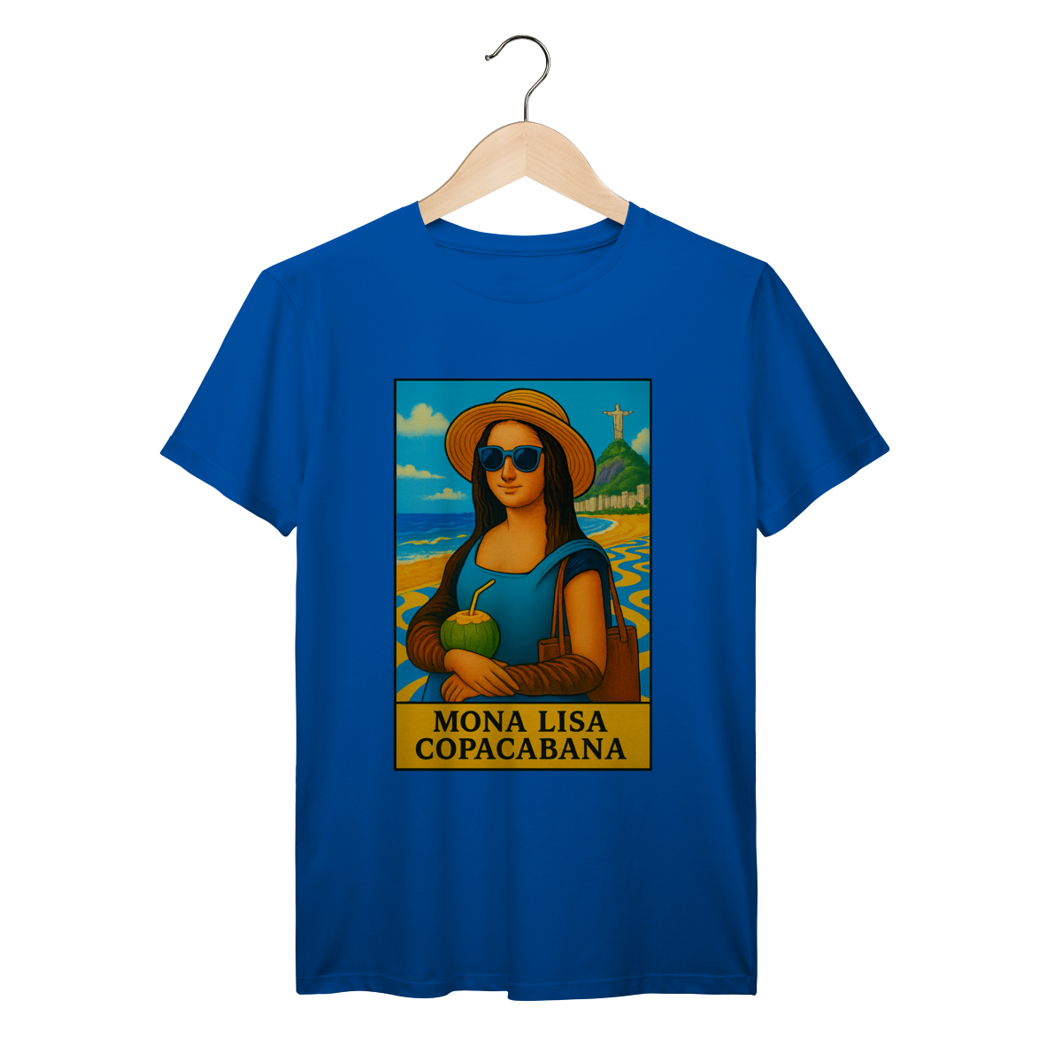 Nome do produto: Camiseta Prime Mona Lisa Copacabana – Arte Clássica em Clima Tropical Brasileiro