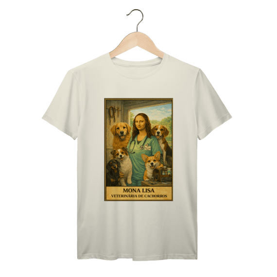 Camiseta Mona Lisa Veterinária de Cachorros