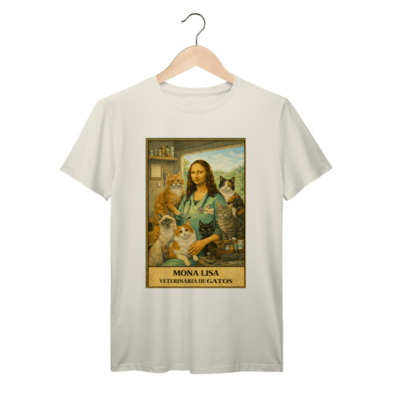 Camiseta Mona Lisa Veterinária de Gatos 