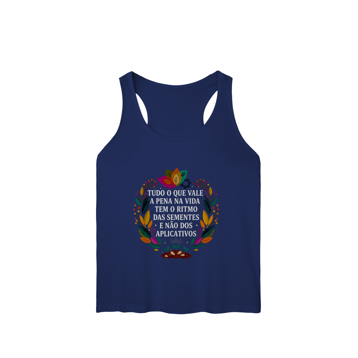 Nome do produto: REGATA FEMININA O RITMO DAS SEMENTES