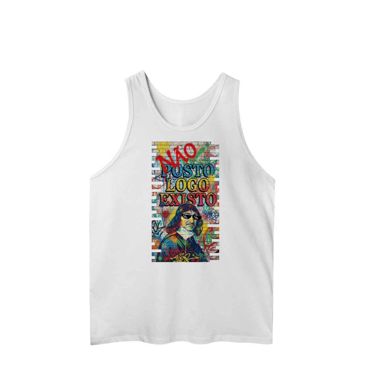 Nome do produto: REGATA MASCULINA - “NÃO POSTO, LOGO EXISTO.”