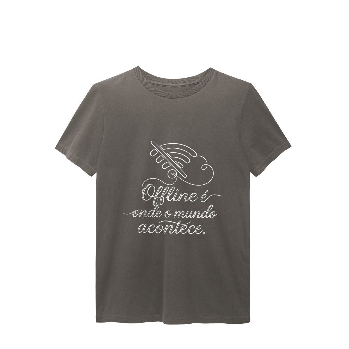 Nome do produto: CAMISETA ESTONADA UNISSEX OFFLINE É ONDE O MUNDO ACONTECE