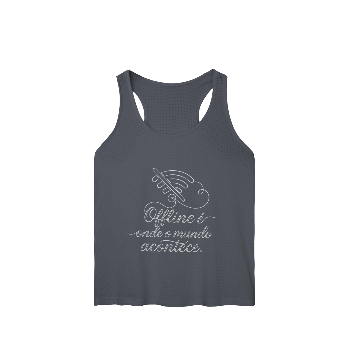 Nome do produto: REGATA FEMININA OFFLINE É ONDE O MUNDO ACONTECE