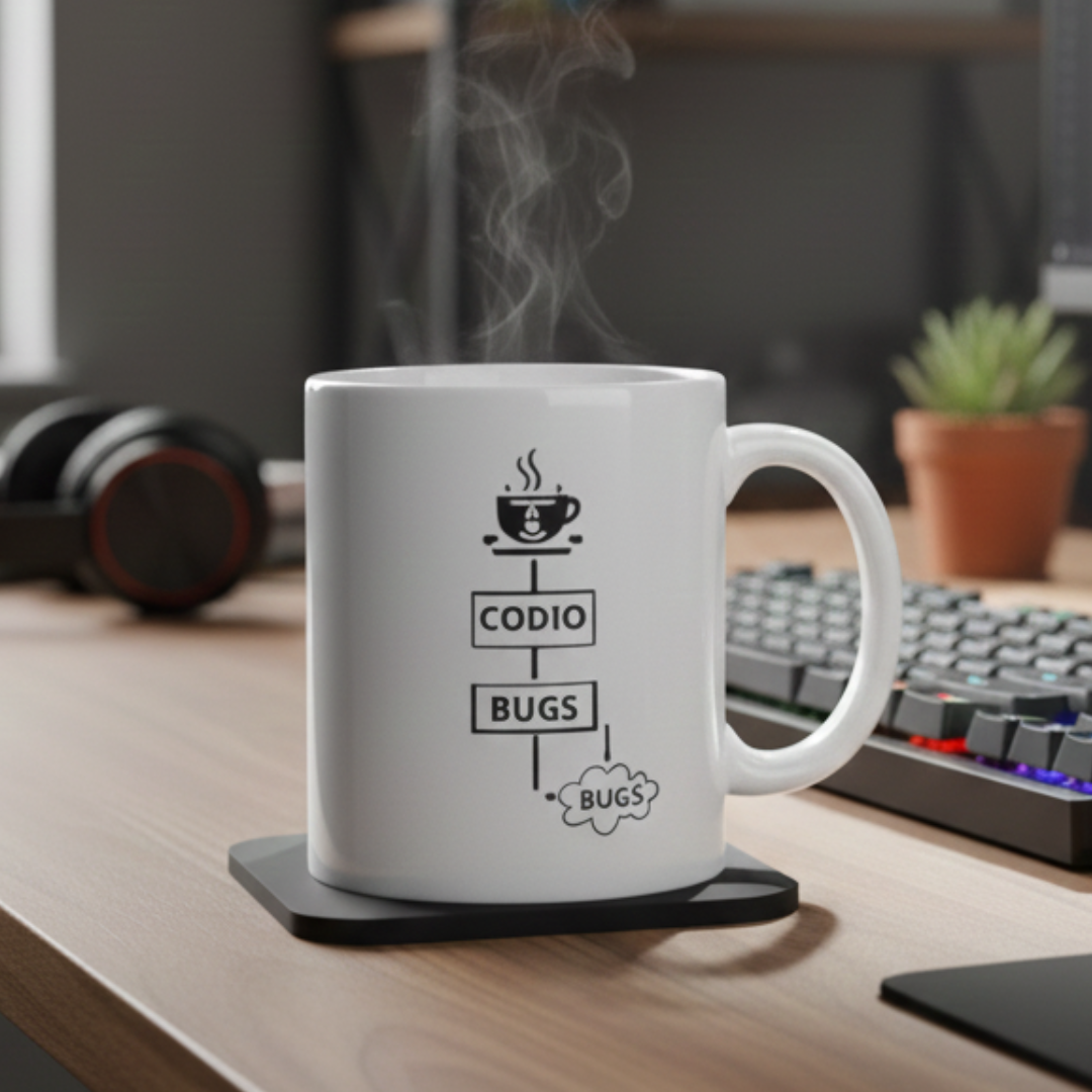 Nome do produto: Caneca Loop Dev: Café, Código e Bugs