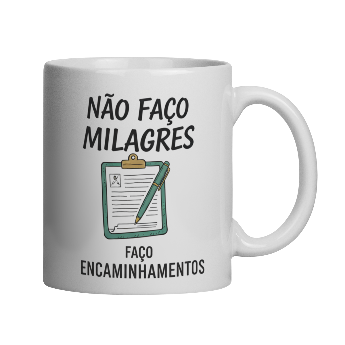 Nome do produto: Caneca - Nao faco milagres, faco encaminhamentos