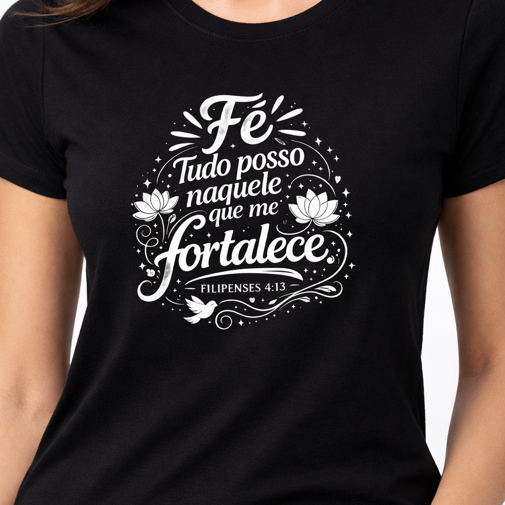Nome do produto: Camiseta Quality Fe Tudo Posso
