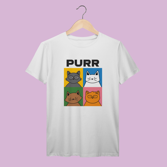 Camiseta Premium Purr Pop Art Gatos - 100% Algodão