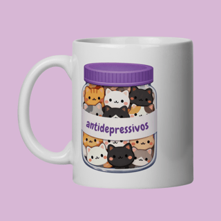 Caneca Antidepressivos Gatos - Porcelana Premium
