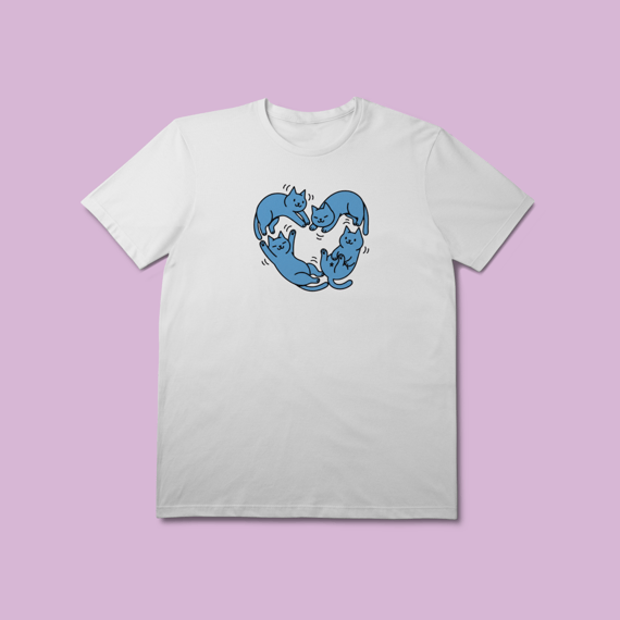 Camiseta Coração Gatos - 100% Algodão