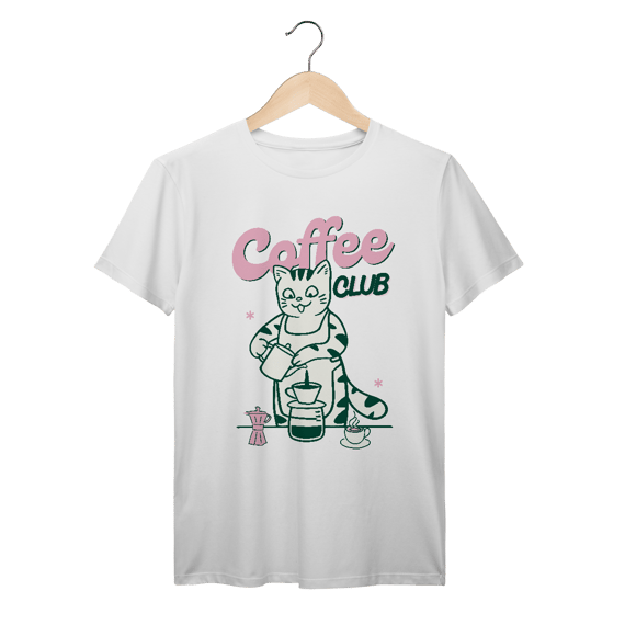 Camiseta 100% Algodão - Coffee club gatinho