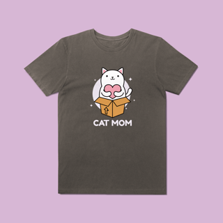 Camiseta Estonada Cat Mom - Algodão Vintage