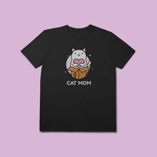 Camiseta Premium Cat Mom - 100% Algodão