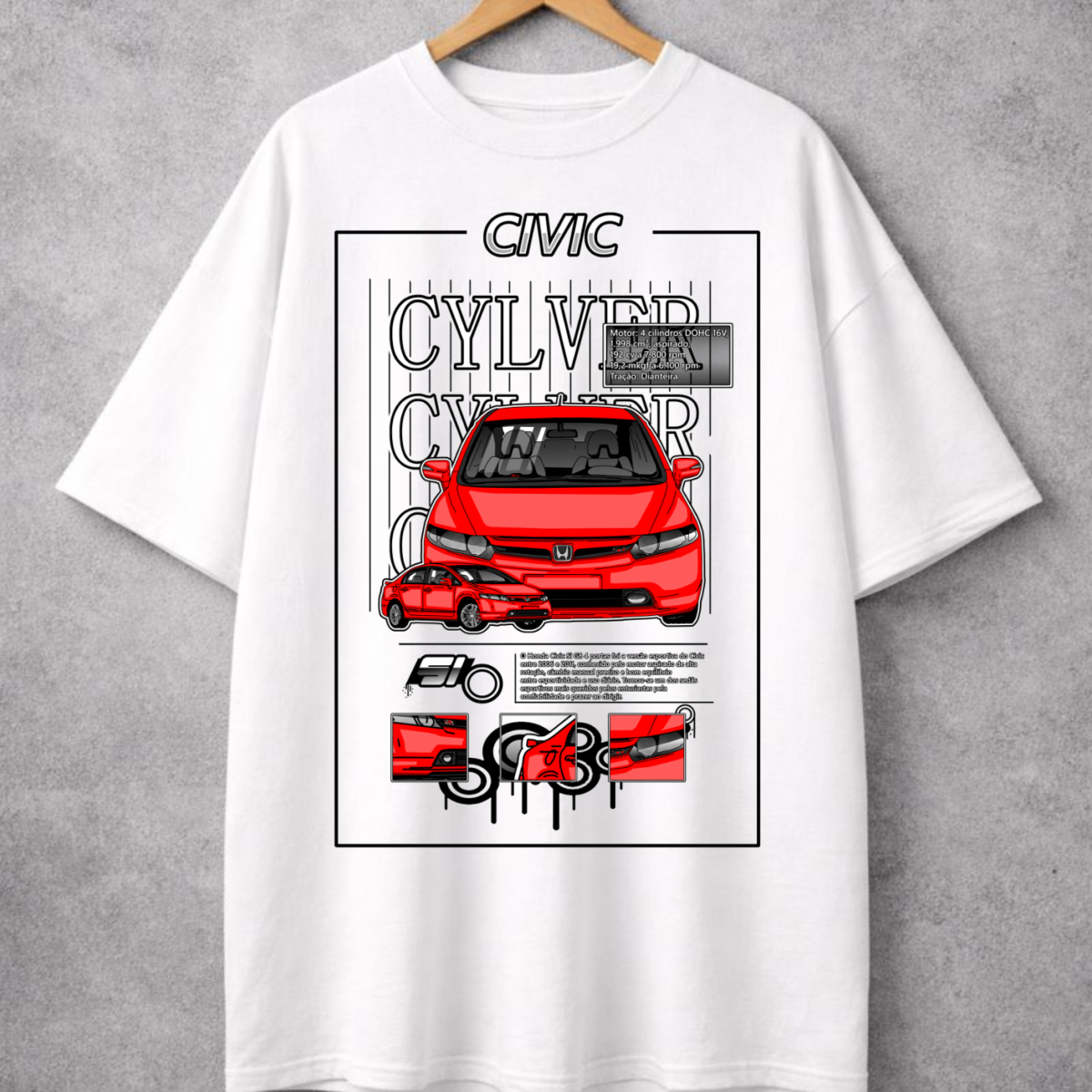 Nome do produto: Camiseta Oversized Civic SI V2 branca