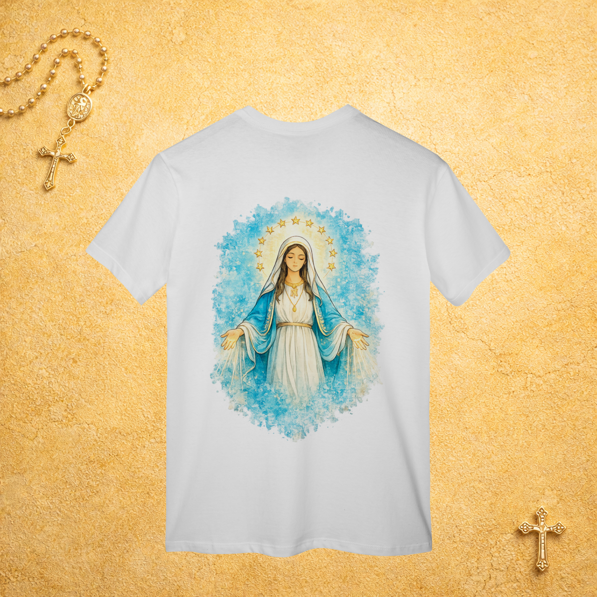 Nome do produto: Nossa Senhora das Graças Fundo Azul - Costas Colorida