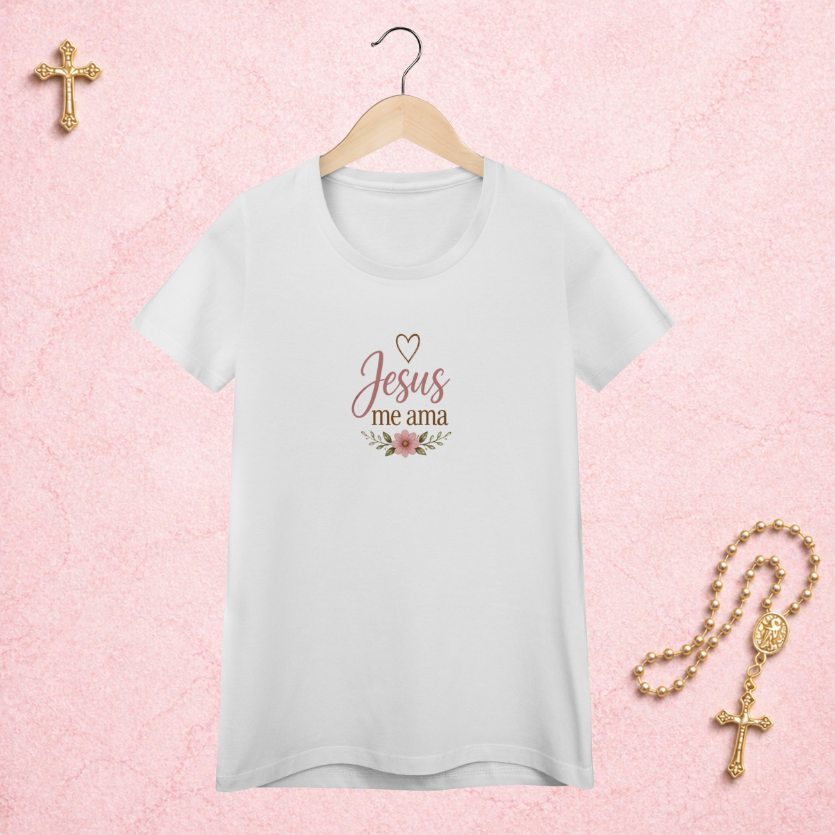 Nome do produto: Jesus Me Ama Floral - Feminina Estampa Central
