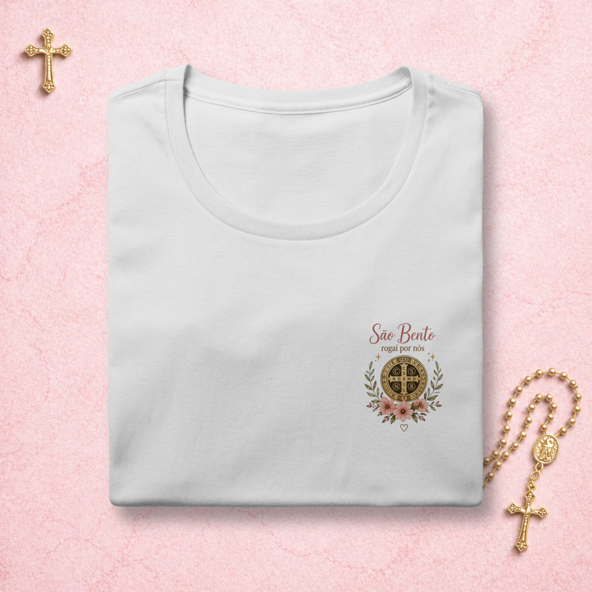 Nome do produto: Medalha São Bento Floral - Feminina Estampa Pequena