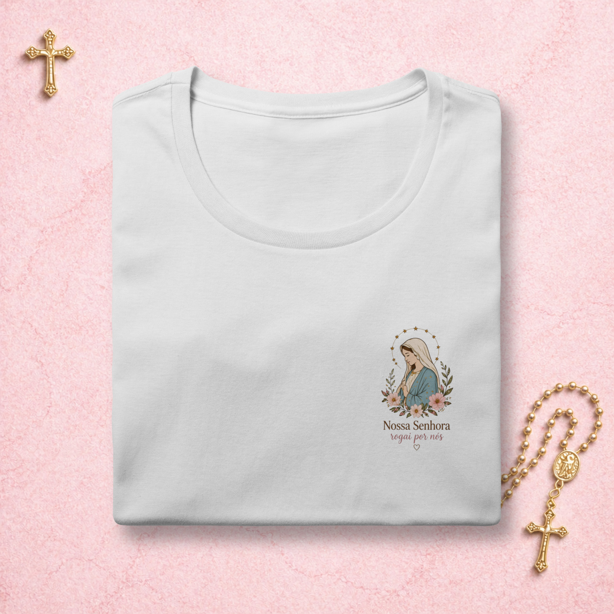 Nome do produto: Nossa Senhora Floral - Feminina Estampa Pequena