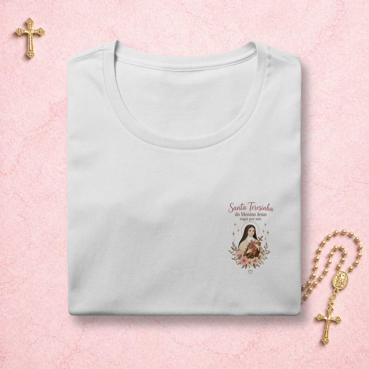 Nome do produto: Santa Teresinha Floral - Feminina Estampa Pequena