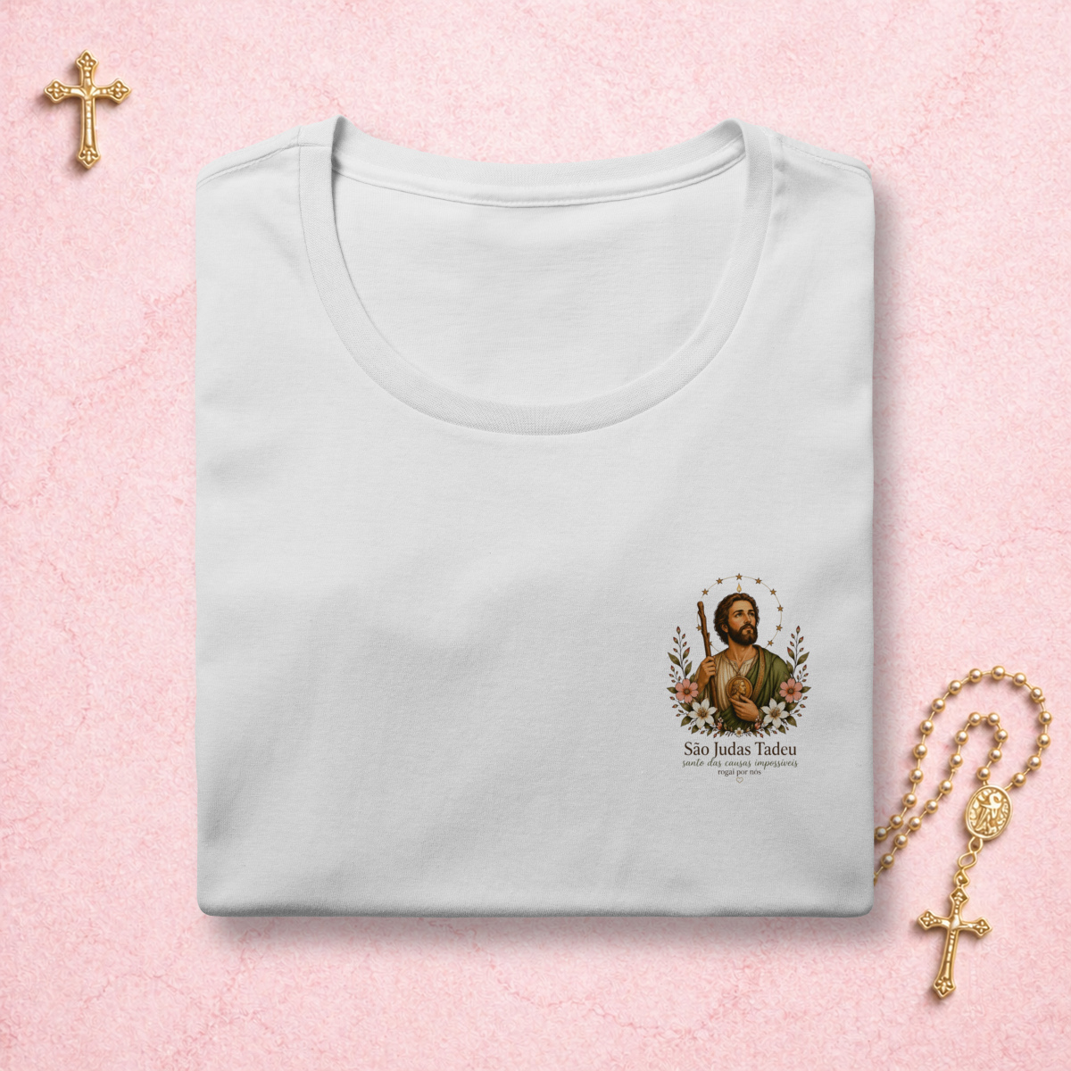 Nome do produto: São Judas Tadeu Floral - Feminina Estampa Pequena 