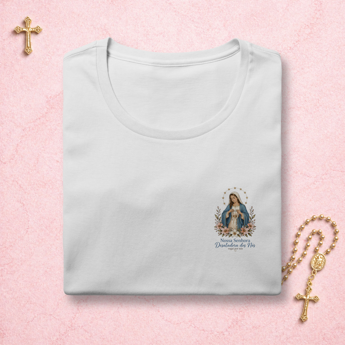 Nome do produto: Nossa Senhora Desatadora dos Nós Floral - Feminina Estampa Pequena