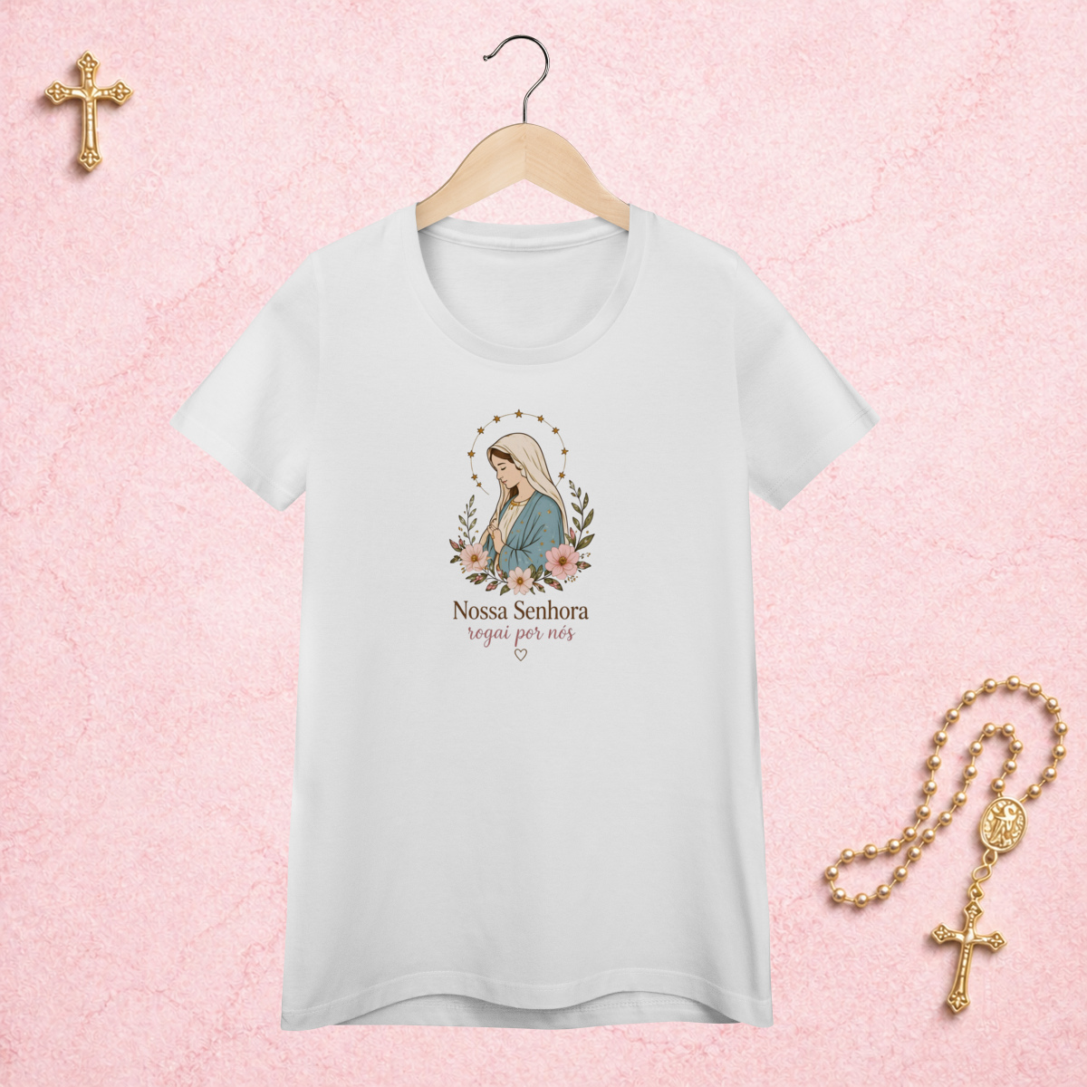 Nome do produto: Nossa Senhora Floral - Feminina Estampa Central