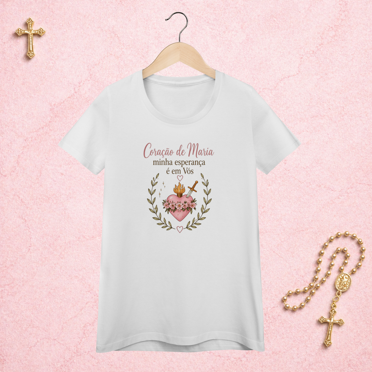 Nome do produto: Coração de Maria Floral - Feminina Estampa Central