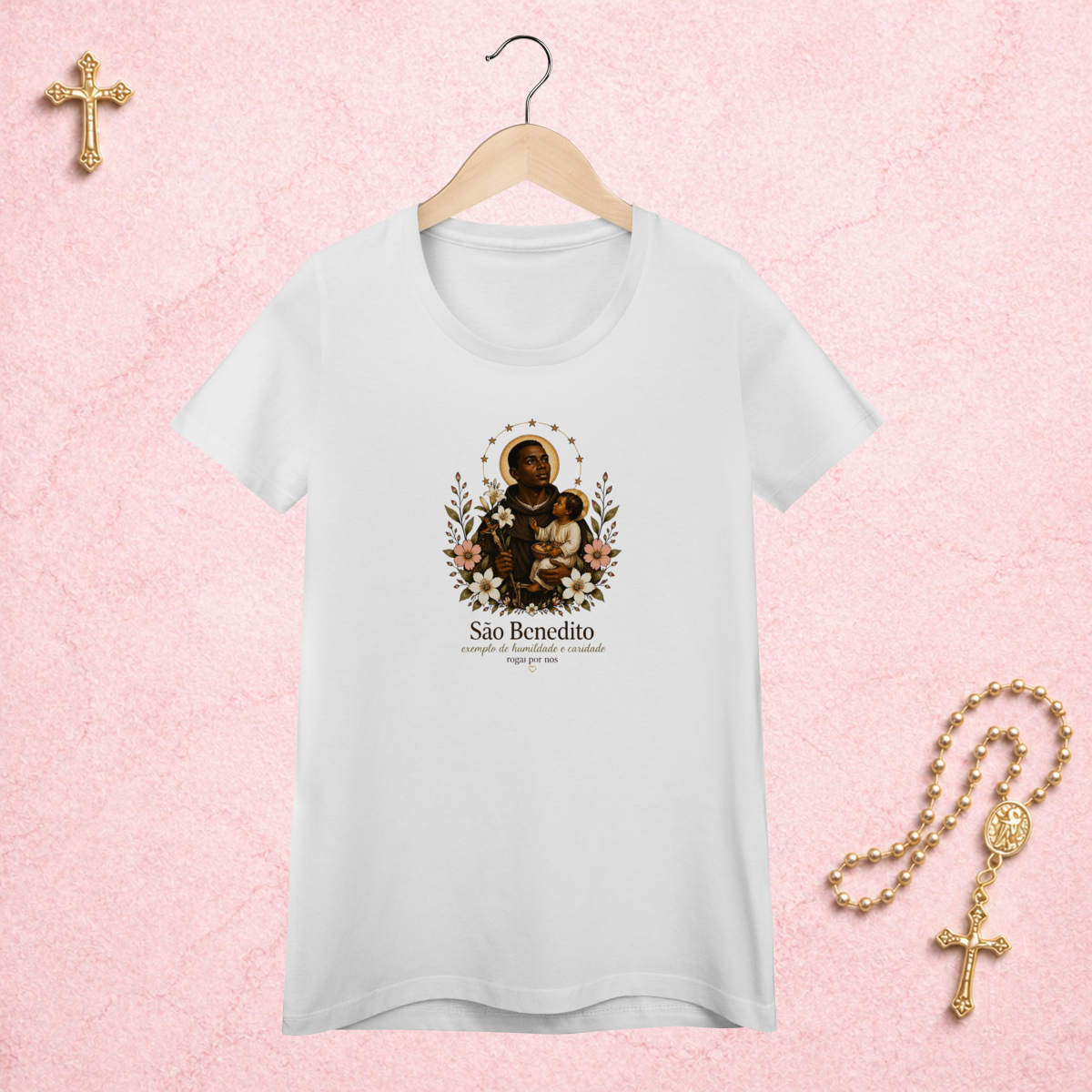 Nome do produto: São Benedito Floral - Feminina Estampa Central