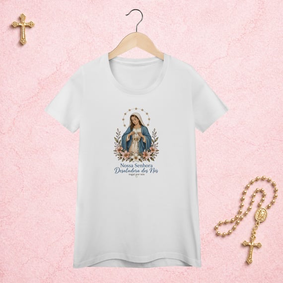 Nossa Senhora Desatadora dos Nós Floral - Feminina Estampa Central