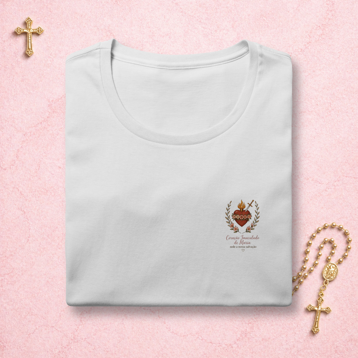 Coração Imaculado Floral - Feminina Estampa Pequena