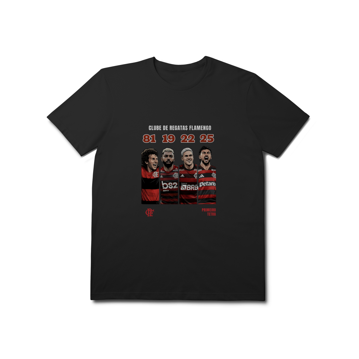 Nome do produto: Camiseta Legado Rubro-Negro: As Gerações de Ouro (81, 19, 22 e 25) - Algodão Prime