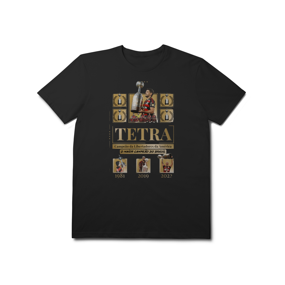 Nome do produto: Camiseta Flamengo TETRA: A Hegemonia Nacional (Edição de Ouro) - Algodão Prime