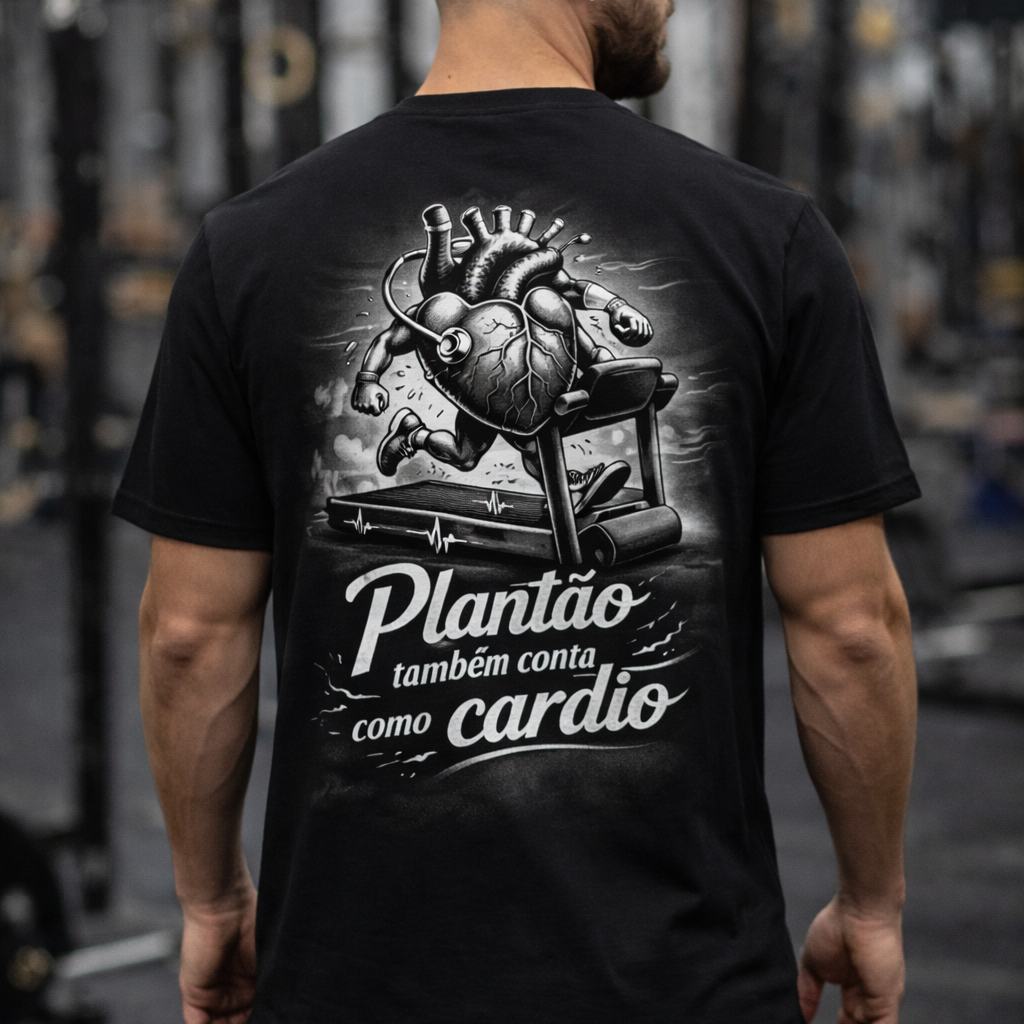 Nome do produto: Camiseta Unissex BRUMI — Plantão Também Conta Como Cardio