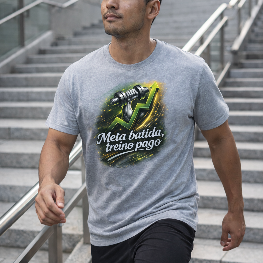Nome do produto: Camiseta Unissex BRUMI — Meta Batida, Treino Pago